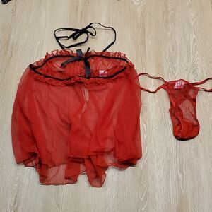 New in package red and black mesh chemise with matching thong